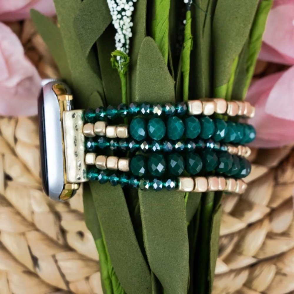 Green Dublin Cube Beaded Apple Watch Stretch Band